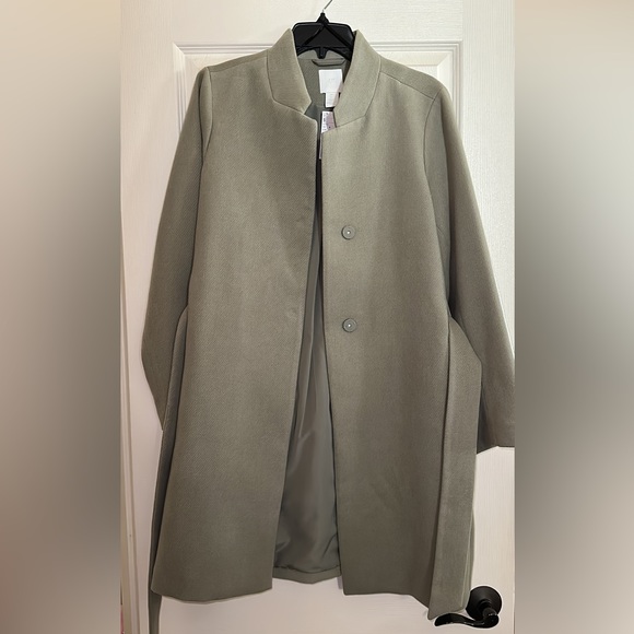 💚 BNWT H&M Light Green Knee-Length Coat with Belt and Stand-up Collar Size 6 💚 - Picture 12 of 12